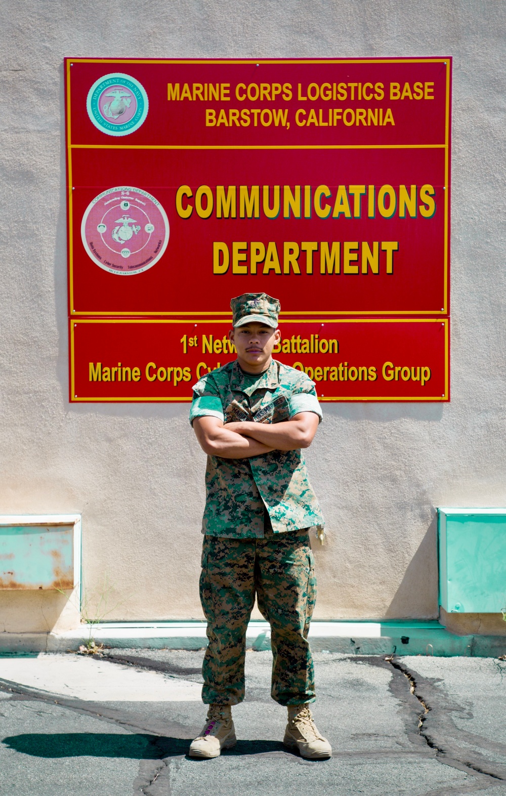 Pfc. Erwin C. Mariano Stands at the MCLB Barstow Communications Department