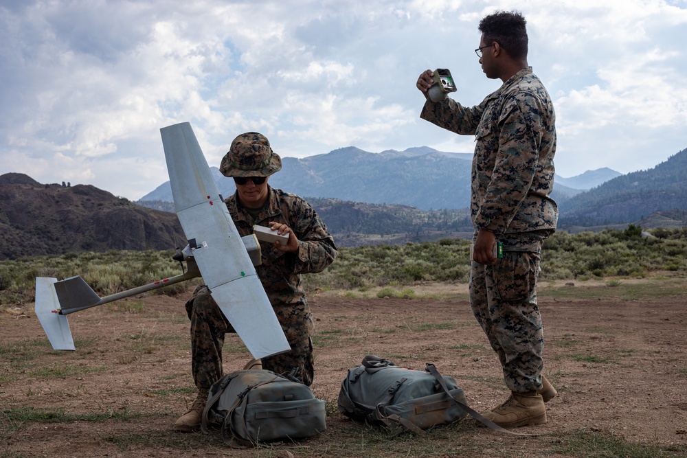 Raven Flying High | U.S. Marines with 1st Battalion, 24th Marine Regiment assemble and launch a Raven-B RQ-11 drone at Mountain Warfare Training Center