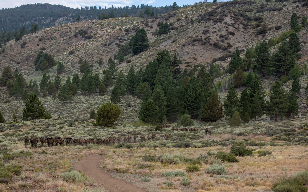 The Final Descent | U.S. Marines with 1st Battalion, 24th Marine Regiment finish Mountain Training Exercise 4-22 with a hike down the mountains at Mountain Warfare Training Center