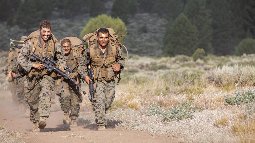 The Final Descent | U.S. Marines with 1st Battalion, 24th Marine Regiment finish Mountain Training Exercise 4-22 with a hike down the mountains at Mountain Warfare Training Center