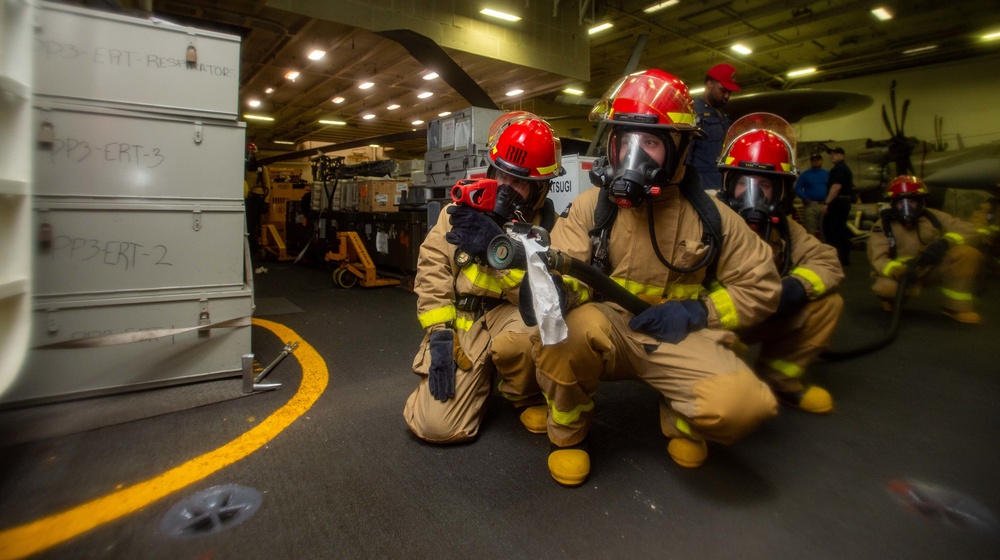 USS Ronald Reagan (CVN-76) Sailors Perform Firefighting Drill
