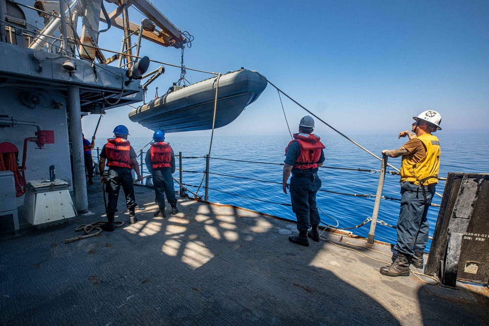 San Jacinto Sailors Conducts Boat Operation in the Mediterranean Sea