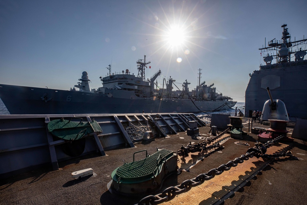 USS San Jacinto conducts replenishment at sea