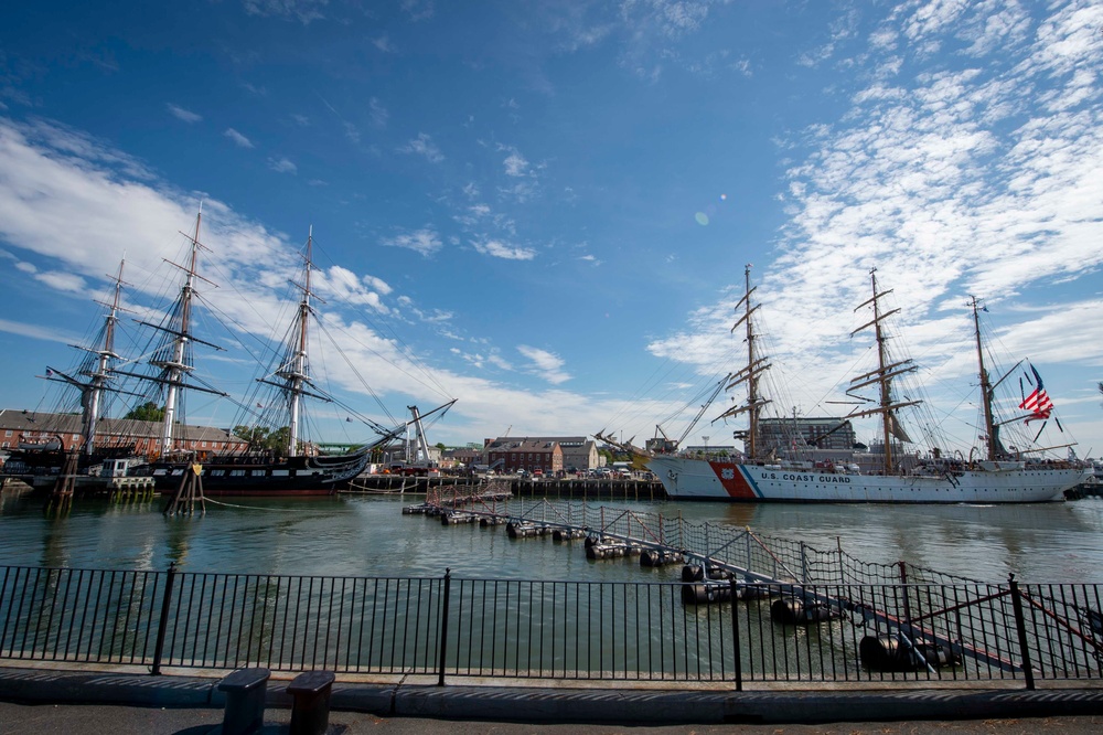 USCGC Eagle ports alongside USS Constitution