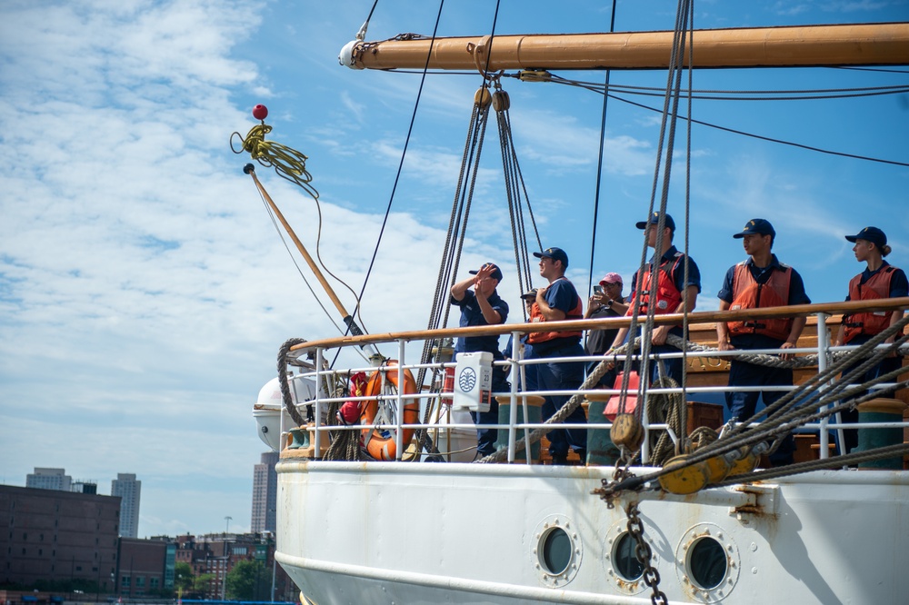 USCGC Eagle ports alongside USS Constitution