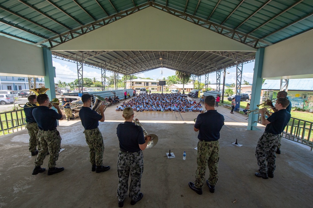 U.S. Pacific Fleet Band performs at the Koror Elementary School in Palau during Pacific Partnership 2022