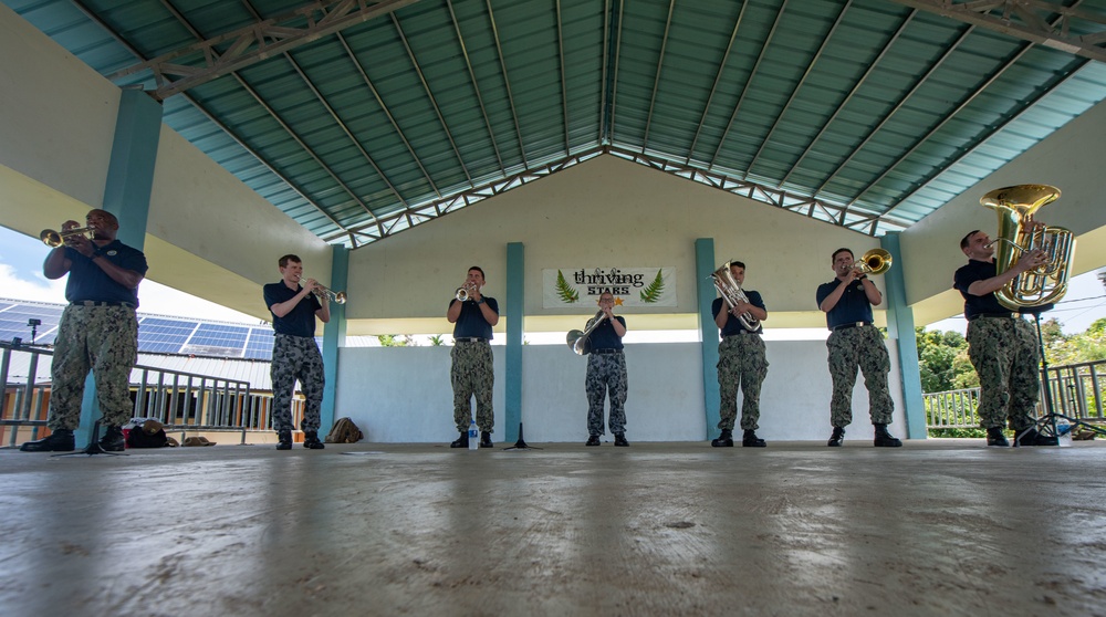 U.S. Pacific Fleet Band performs at the Koror Elementary School in Palau during Pacific Partnership 2022