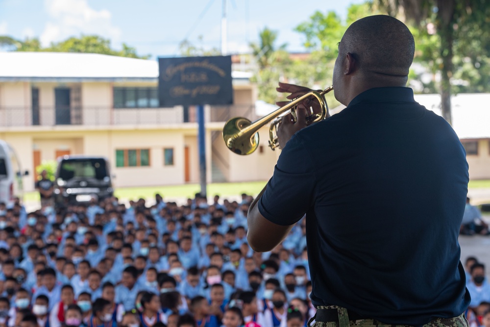 U.S. Pacific Fleet Band performs at the Koror Elementary School in Palau during Pacific Partnership 2022