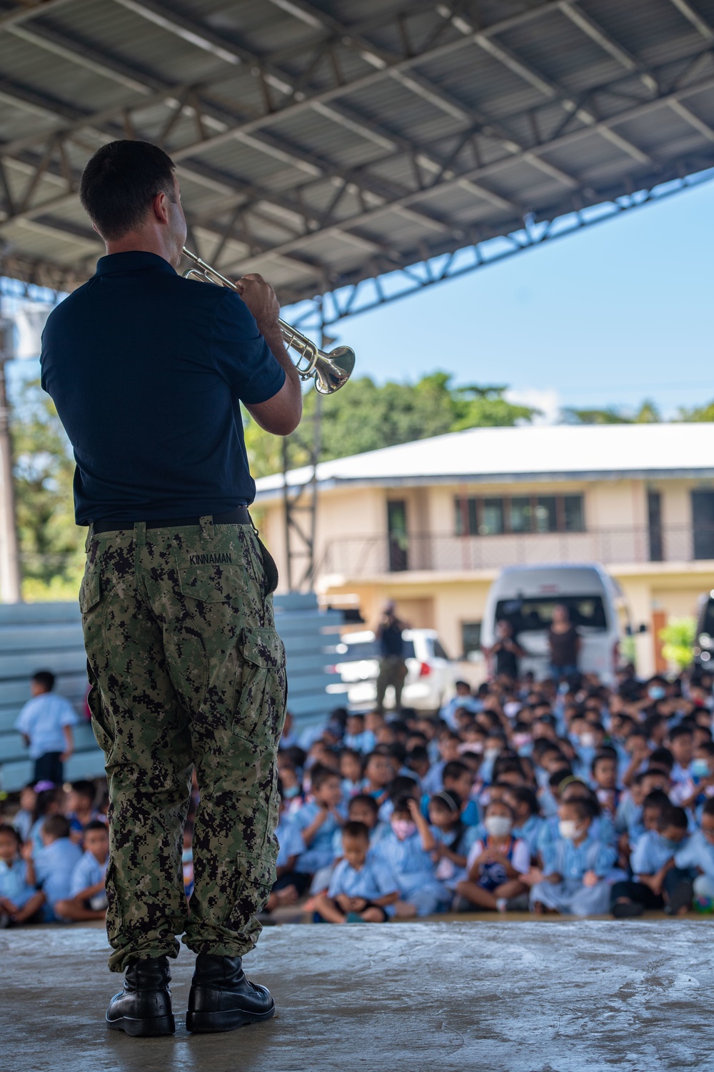 U.S. Pacific Fleet Band performs at the Koror Elementary School in Palau during Pacific Partnership 2022