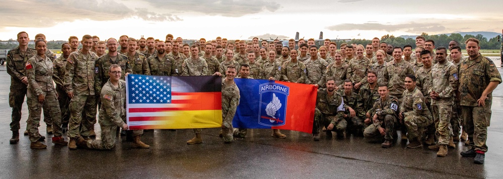 Sky Soldiers team up with German paratroopers jump into lake