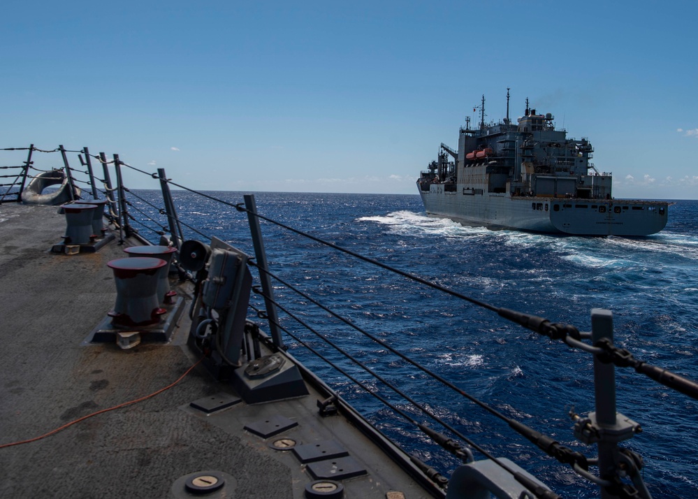USS Gridley Conducts a Replenishment-at-Sea with USNS Washington Chambers