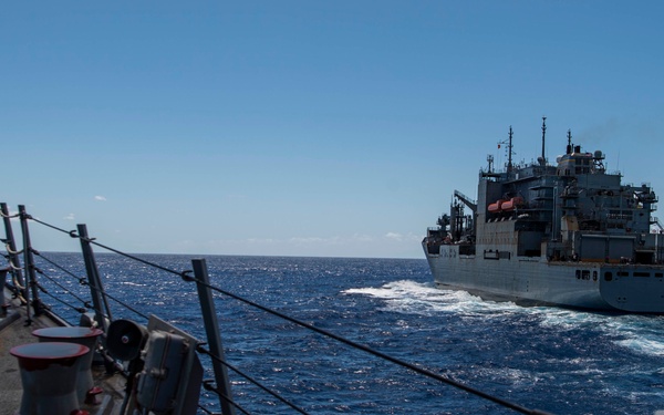 USS Gridley Conducts a Replenishment-at-Sea with USNS Washington Chambers
