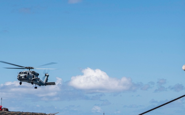 USS Gridley Conducts a Vertical Replenishment-at-Sea with FS Prairial