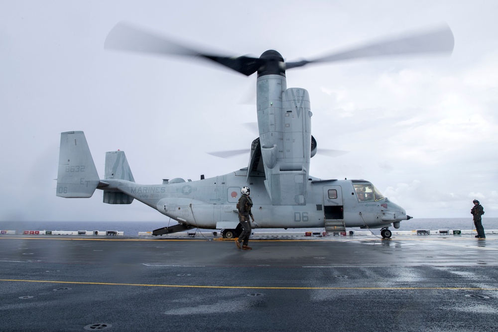 VMM-262 Reinforced V-22 Osprey's Operate aboard USS Tripoli (LHA 7)