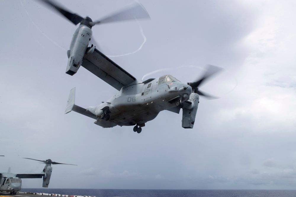 VMM-262 Reinforced V-22 Osprey's Operate aboard USS Tripoli (LHA 7)