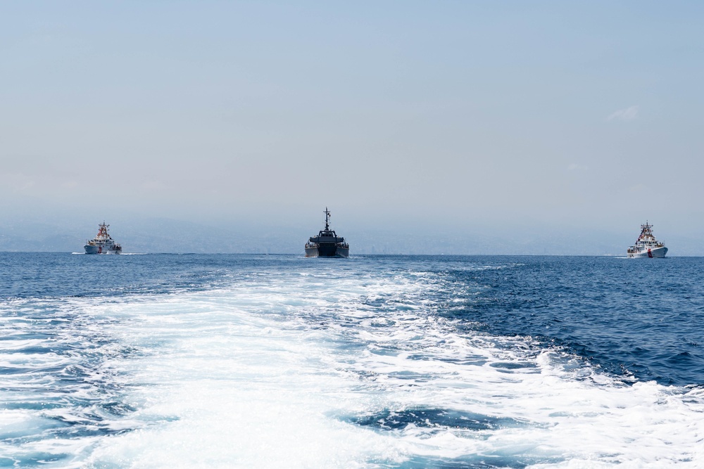 U.S. Coast Guard cutters sail with Lebanese vessel