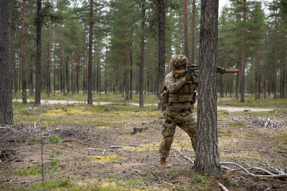 U.S. and Finnish Soldiers Conduct a Situational Training Exercise