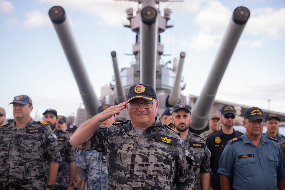 Multinational Forces render honors aboard the USS Missouri Memorial