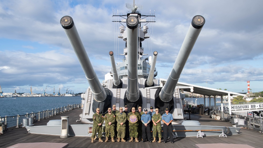 Multinational Forces Pose for a Photo Aboard the USS Missouri Memorial