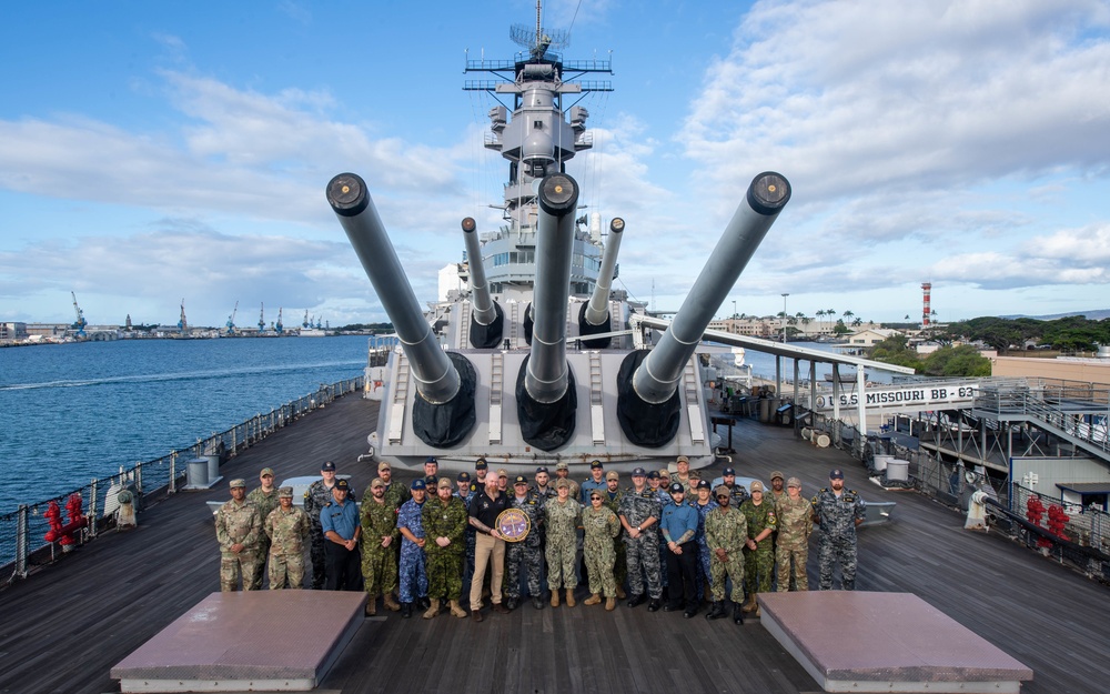 Multinational Forces Pose for a Photo Aboard the USS Missouri Memorial