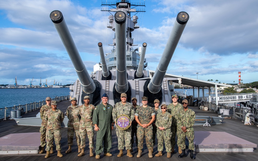 Multinational Forces Pose for a Photo Aboard the USS Missouri Memorial