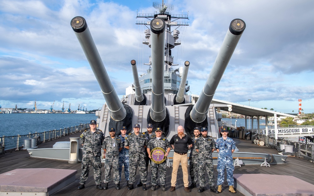 Multinational Forces Pose for a Photo Aboard the USS Missouri Memorial