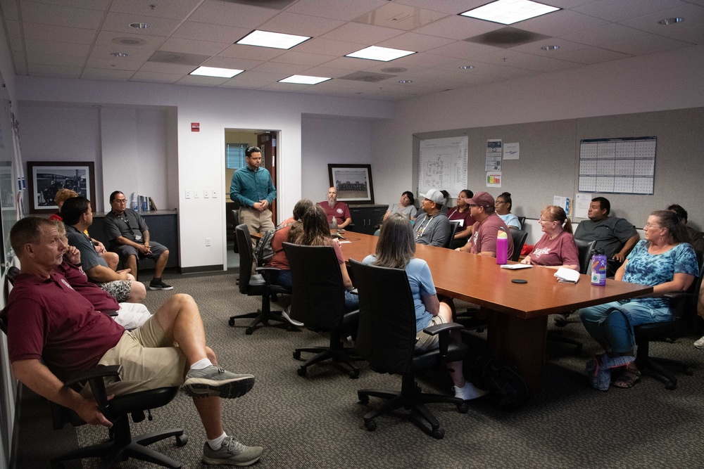 Tech. Sgt. David Almada, an Airman from the 152nd Communications Flight shares his experience in growing up in the Yaqui Tribe located in southern Arizona/northern Mexico during a base tour on Aug. 1, 2022