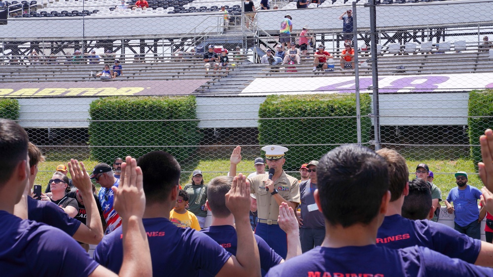 Marine Corps Poolees swear in at the Pocono Raceway
