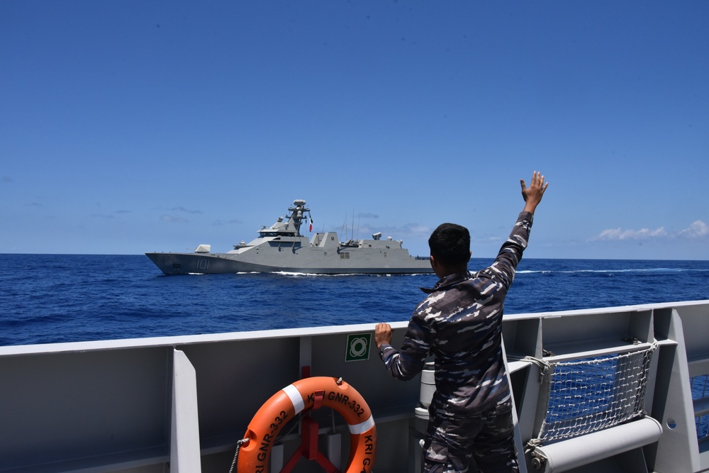 Indonesian Navy Sailor Waves at ARM Benito Juarez