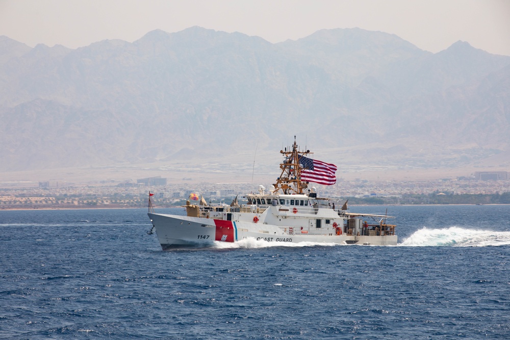 USCGC Clarence Sutphin Jr. (WPC 1147) sails in the Gulf of Aqaba