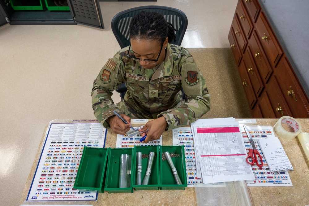 Air Force Mortuary Affairs Operations uniforms section conducts inventory