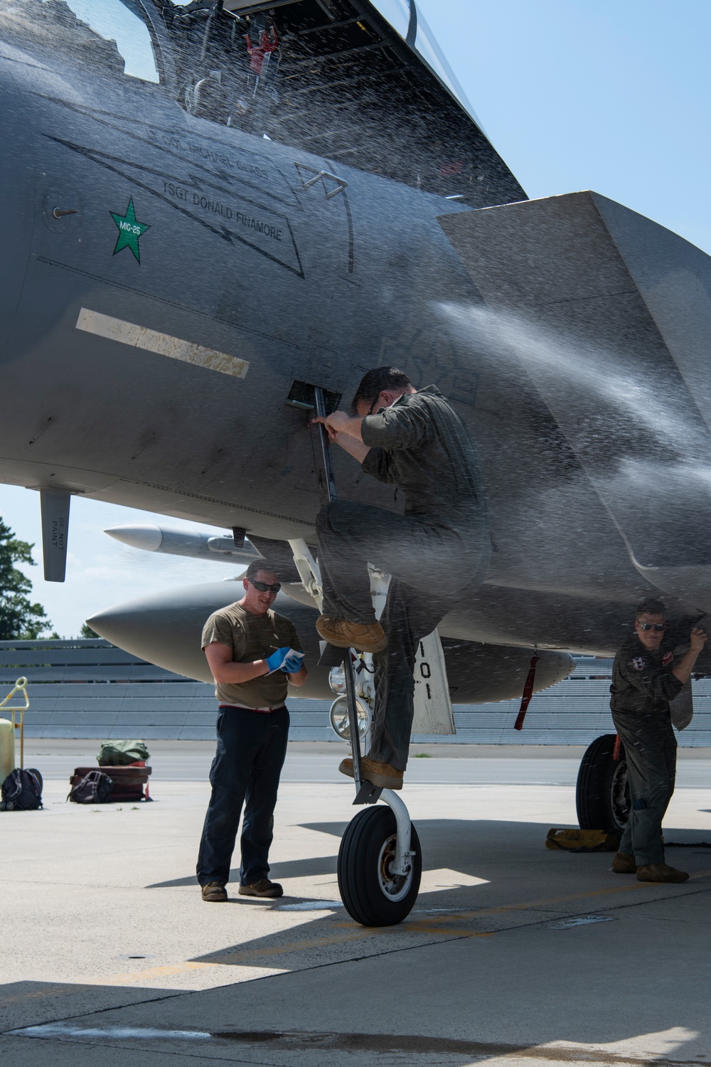 Col. Tom 'Sling' Bladen, prior 104FW commander, flies 'fini-flight'