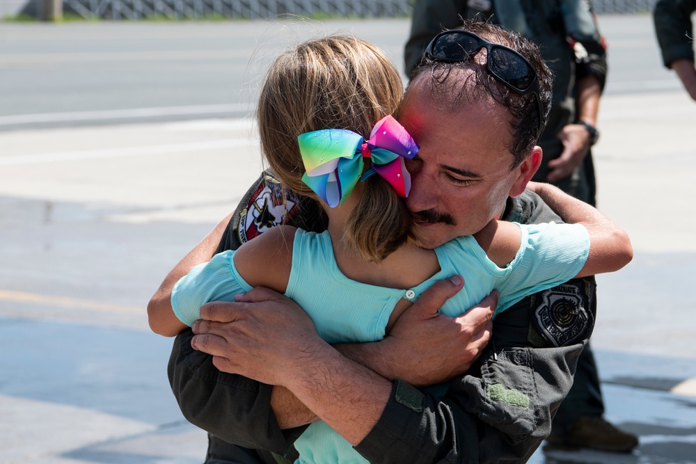 Col. Tom 'Sling' Bladen, prior 104FW commander, flies 'fini-flight'