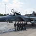 Col. Tom 'Sling' Bladen, prior 104FW commander, flies 'fini-flight'
