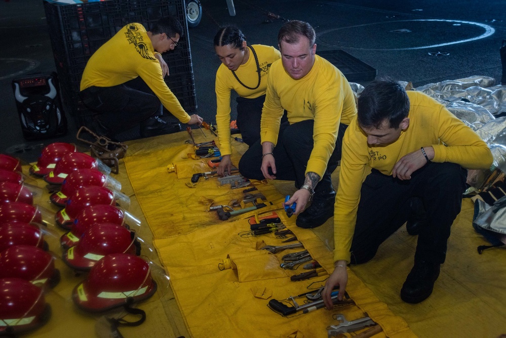 USS Ronald Reagan (CVN 76) Sailors conduct firefighting equipment inspection