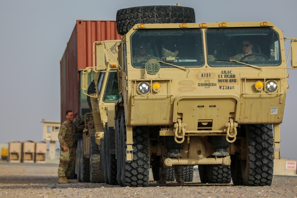 11th CAB Soldiers transport containers across Operation Inherent Resolve CJOA