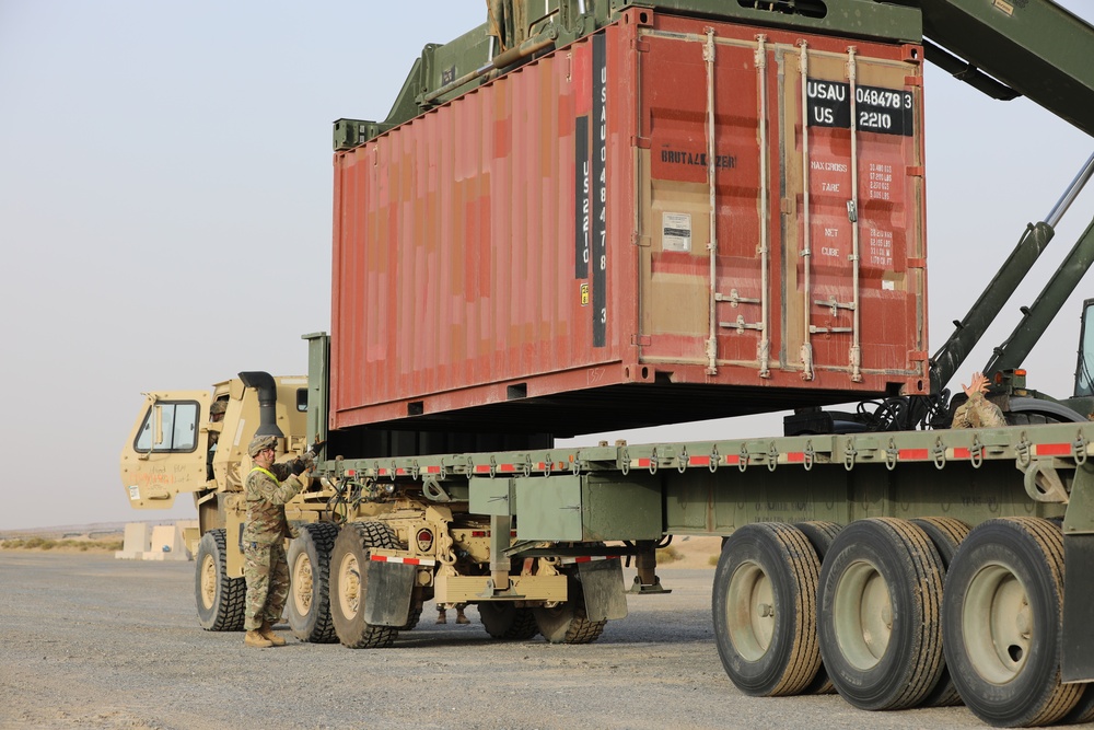 11th CAB Soldiers transport containers across CJTF-OIR area of responsibility