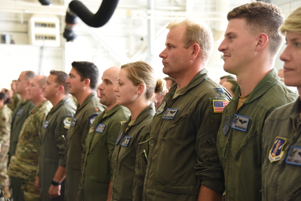 Airmen in formation for new commander