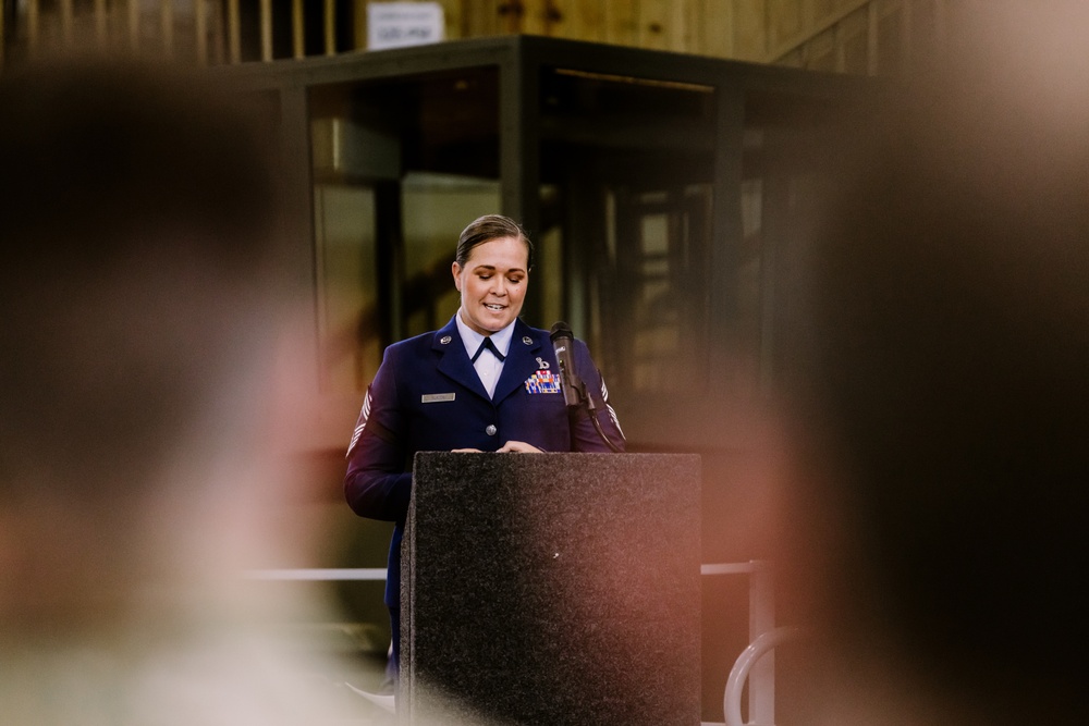 U.S. Air Force Senior Master Sgt. Elizabeth Alaaca promotes to chief master sergeant