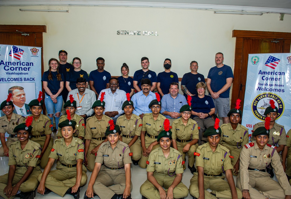 Frank Cable Sailors Volunteer with Female Cadets from the National Cadet Corps at Andhra University in Visakhapatnam, India