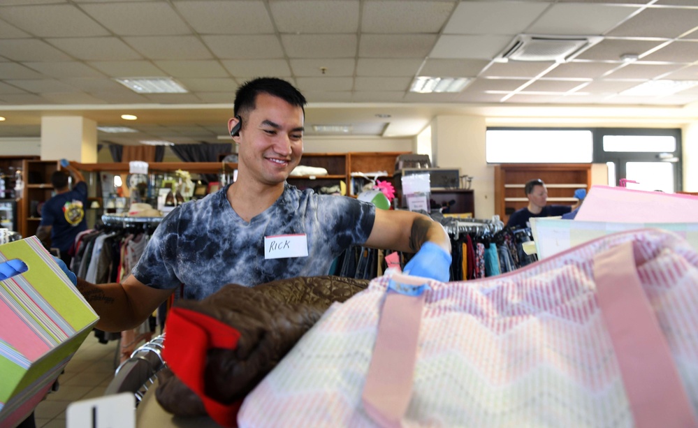 NSA Naples' Sailors Volunteer for NMCRS Thrift Shop Re-Opening
