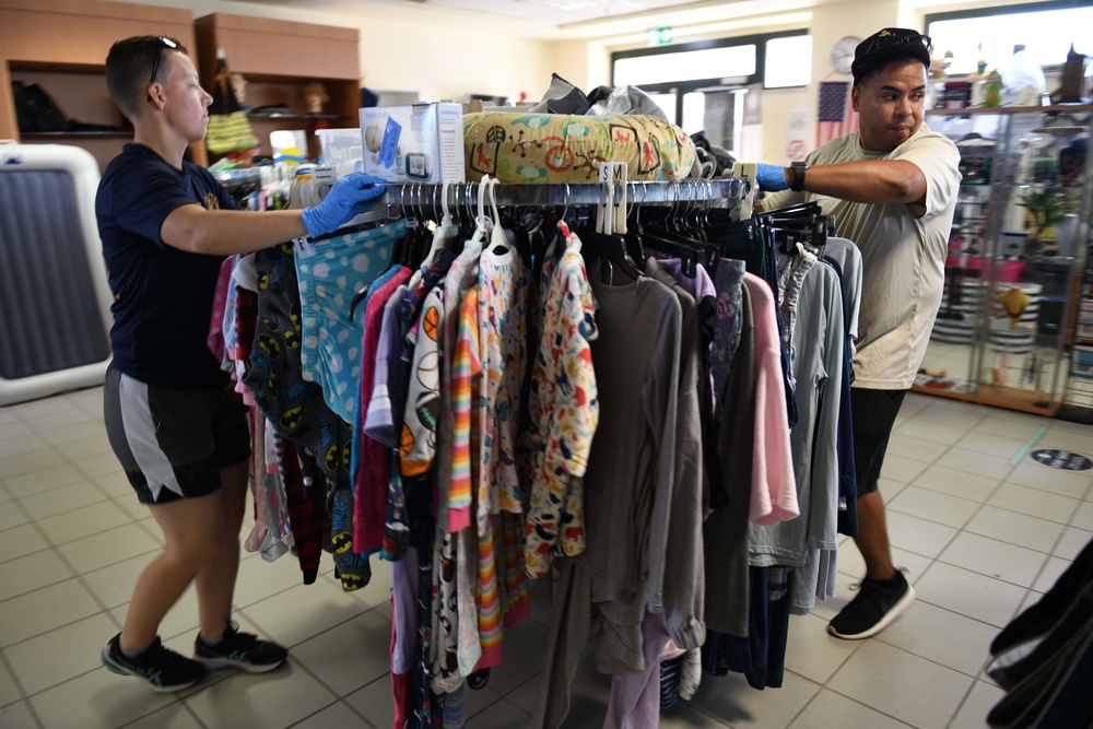 NSA Naples' Sailors Volunteer for NMCRS Thrift Shop Re-Opening