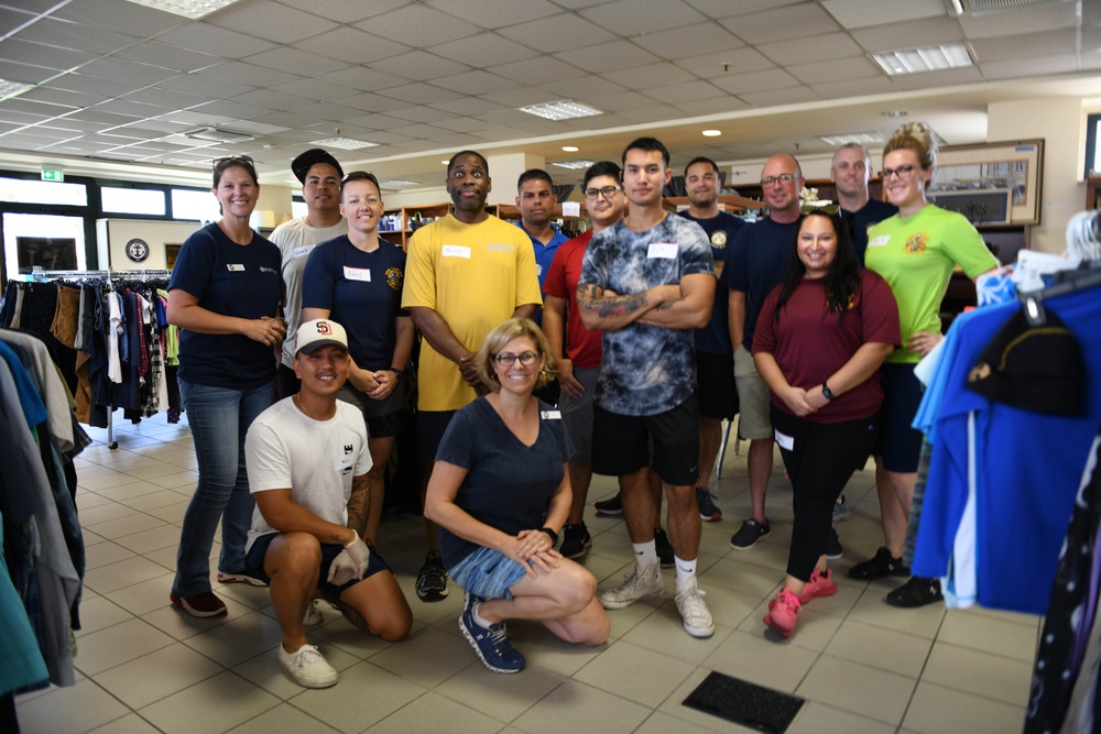 NSA Naples' Sailors Volunteer for NMCRS Thrift Shop Re-Opening