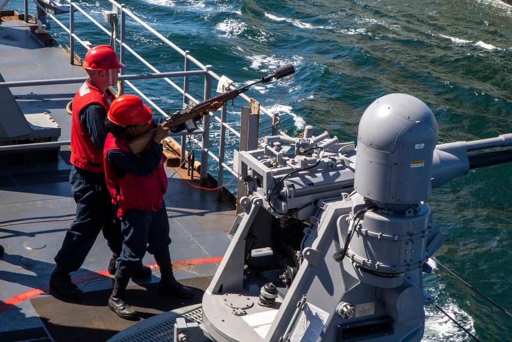 U.S. SAILORS PARTICIPATE IN A RENPLENISHMENT AT SEA