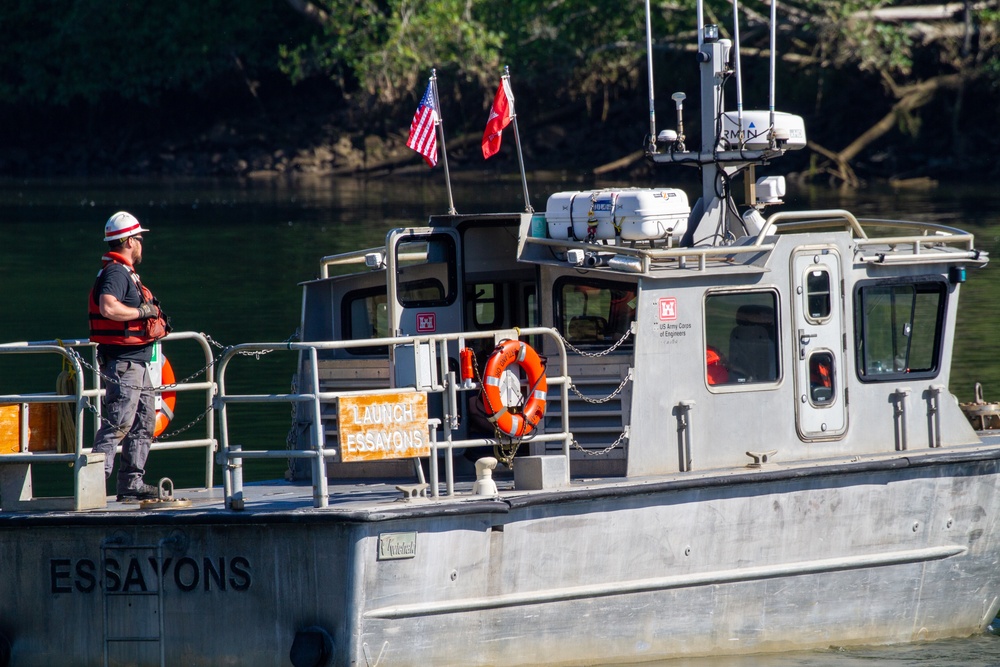 U.S. Army Corps of Engineers Portland districts’ hopper dredge, Essayons, launch boat.