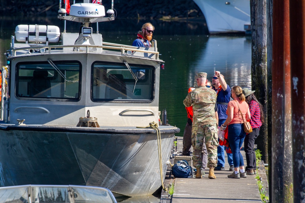 U.S. Army Corps of Engineers Portland districts’ hopper dredge, Essayons, launch boat.