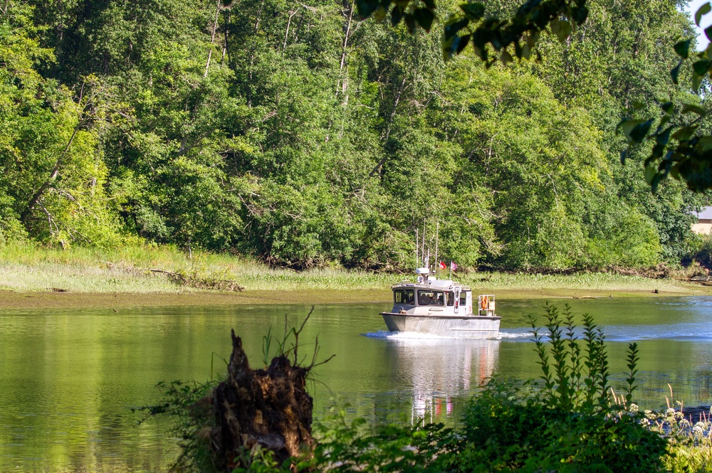 U.S. Army Corps of Engineers Portland districts’ hopper dredge, Essayons, launch boat.