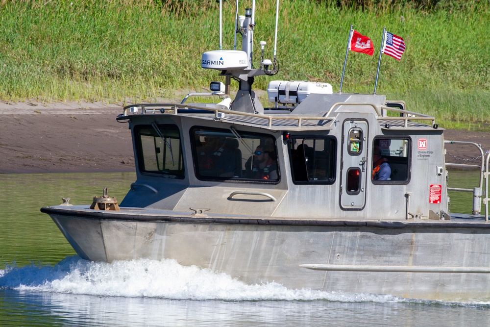 U.S. Army Corps of Engineers Portland districts’ hopper dredge, Essayons, launch boat.