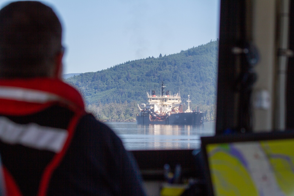 U.S. Army Corps of Engineers Portland districts’ hopper dredge, Essayons dredging the Columbia River.