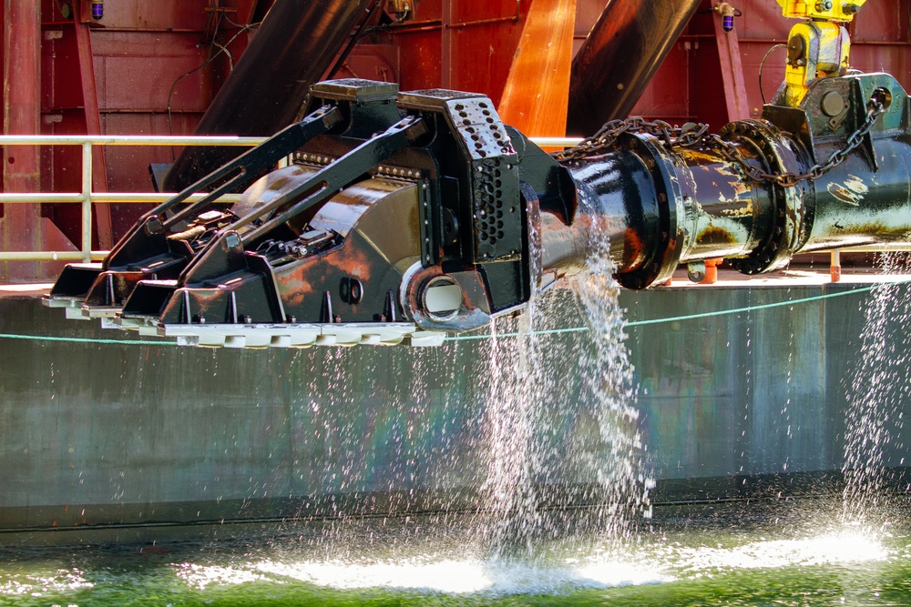 U.S. Army Corps of Engineers Portland districts’ hopper dredge, Essayons dredging the Columbia River.